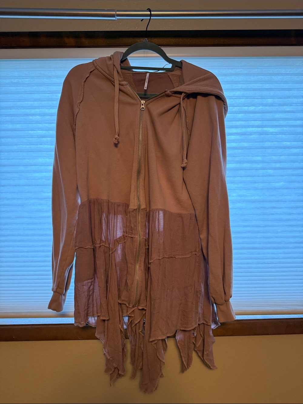 Free People Ruffled Hooded Cardigan in Dusty Rose - Picture 3 of 4